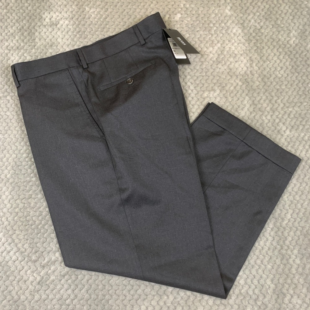 Hugo Boss James Dress Pants Mens 35R Brown Gray Virgin Wool Cuffed USA NWT
